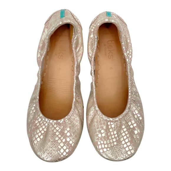 Tieks Romantic Blush Leather Ballet Flats Rose Gold Snakeskin Shiny Metallic 6 - Picture 1 of 16
